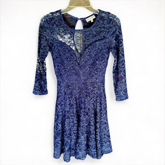 Emerald Sundae Navy Blue Metallic Lace Dress Small - Picture 1 of 7